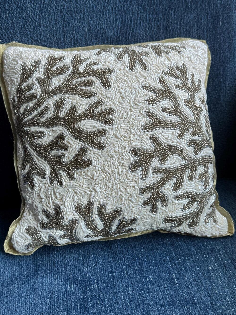 Pier 1 beaded embroidered ocean coral theme Accent Pillow